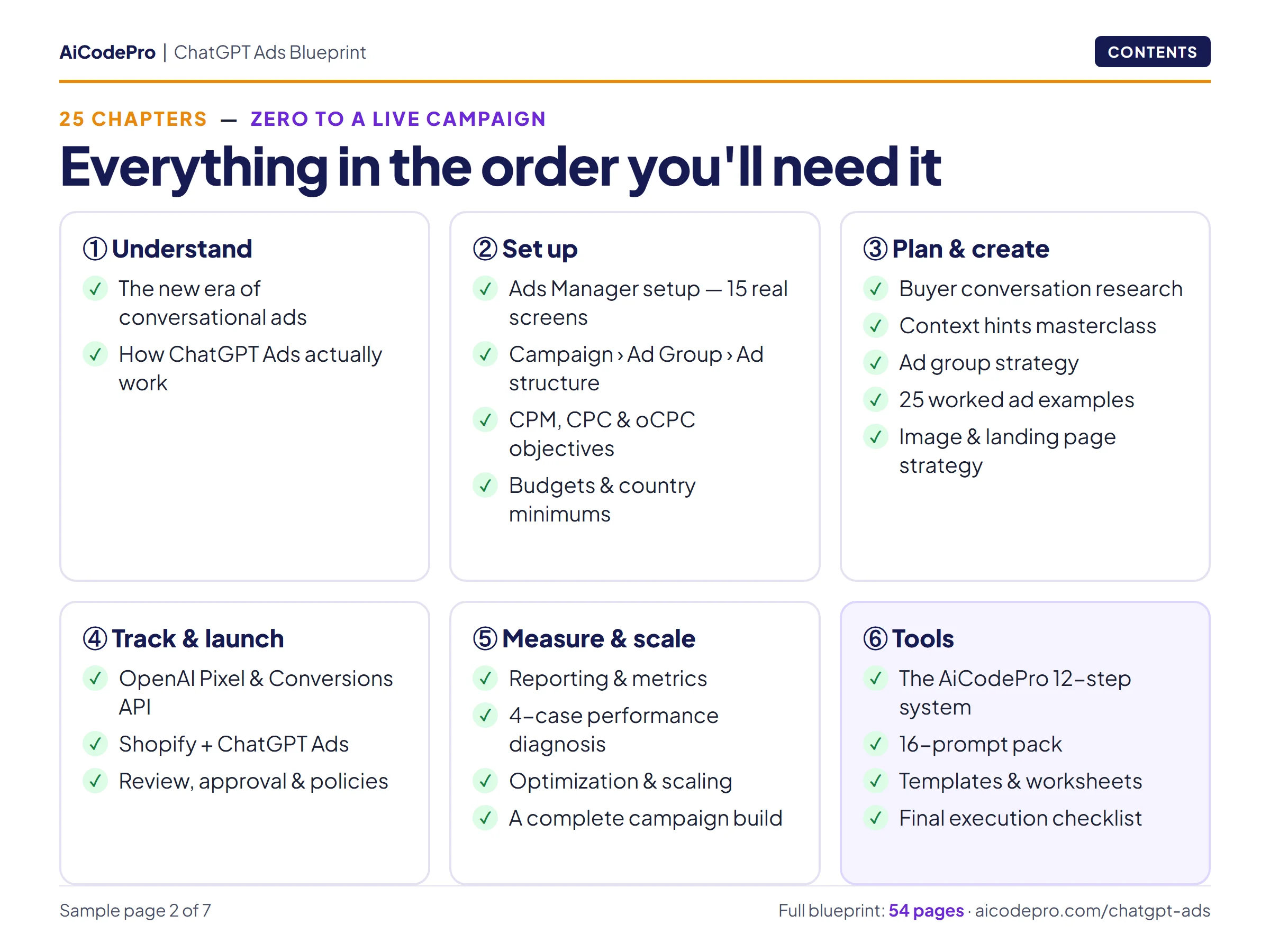 Contents: 25 chapters grouped as understand, set up, plan and create, track and launch, measure and scale, and tools
