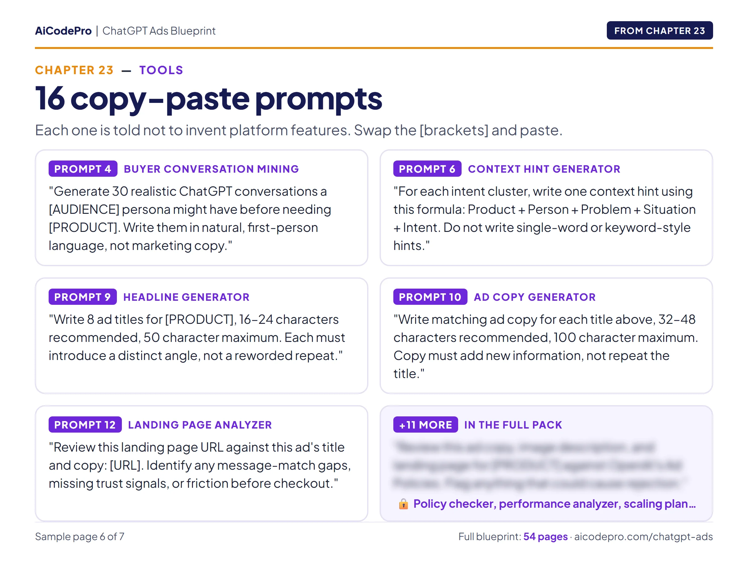 Chapter 23: five of the sixteen copy-paste prompts for ChatGPT Ads